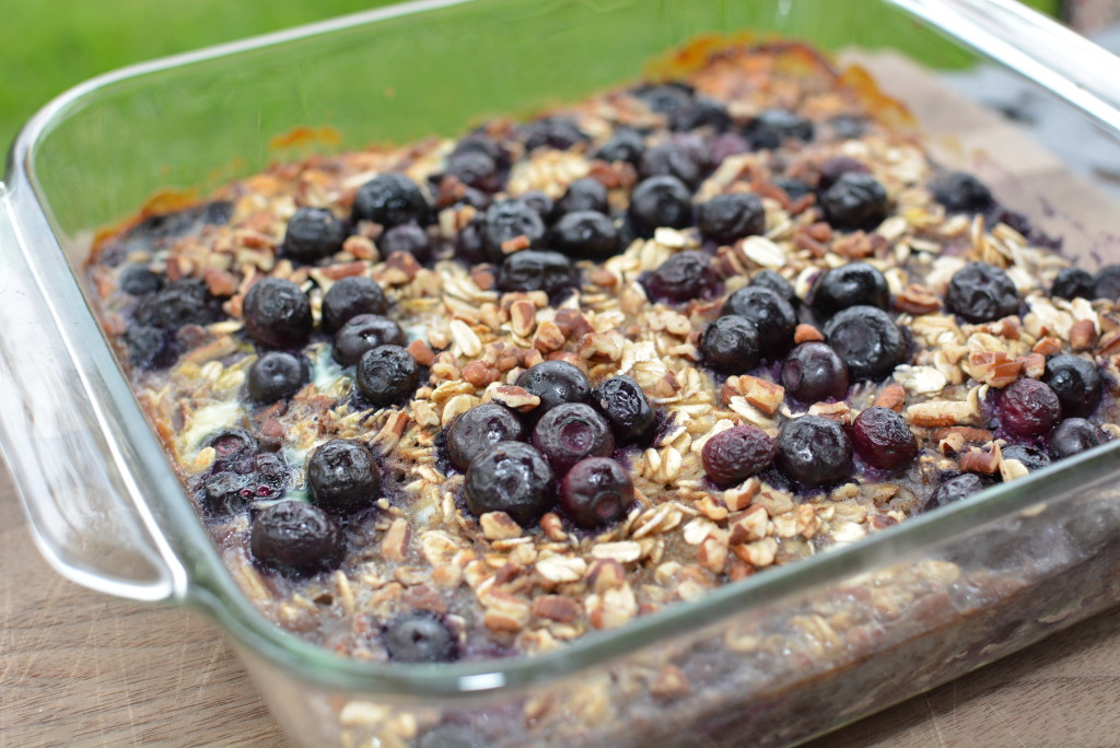 tender oats cooked with honey, blueberries, and bananas