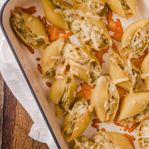 cheesy pesto chicken stuffed pasta shells