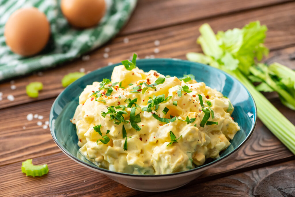 tender potatoes, celery, onion, and hard boiled egg combined into a flavorful side dish