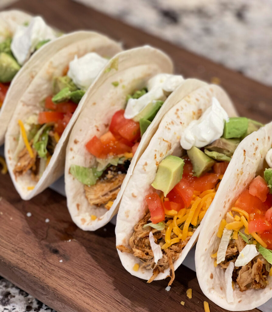 taco and ranch seasoned chicken served in tortillas with toppings of your choosing