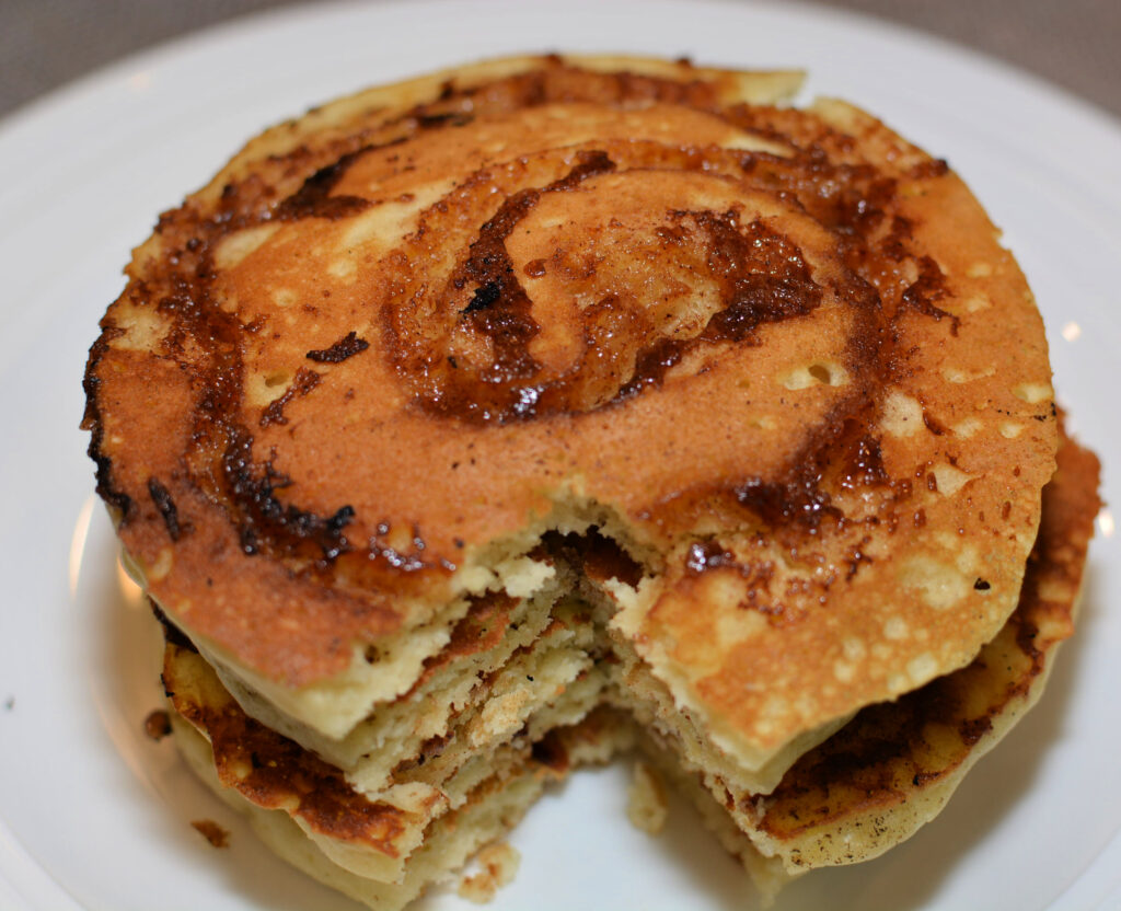 fluffy pancakes with a cinnamon swirl