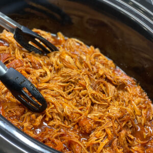 zesty BBQ chicken made in the slow cooker