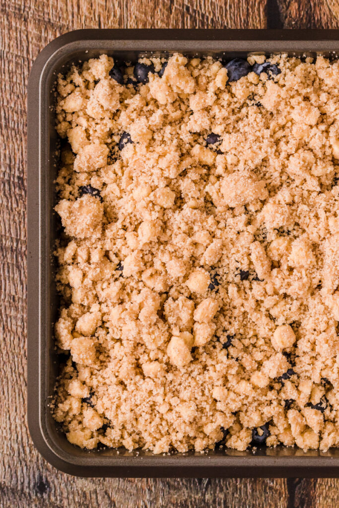 a streusel topping over a moist, fluffy cake