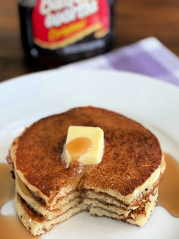 a slice cut into pancakes to show the inside