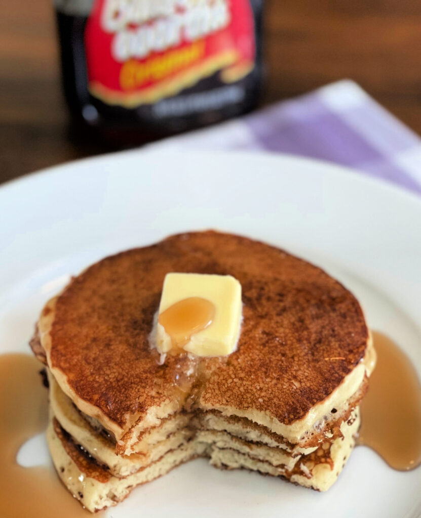 a slice cut into pancakes to show the inside 
