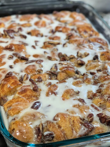 cinnamon rolls and French toast combine into a flavor packed casserole