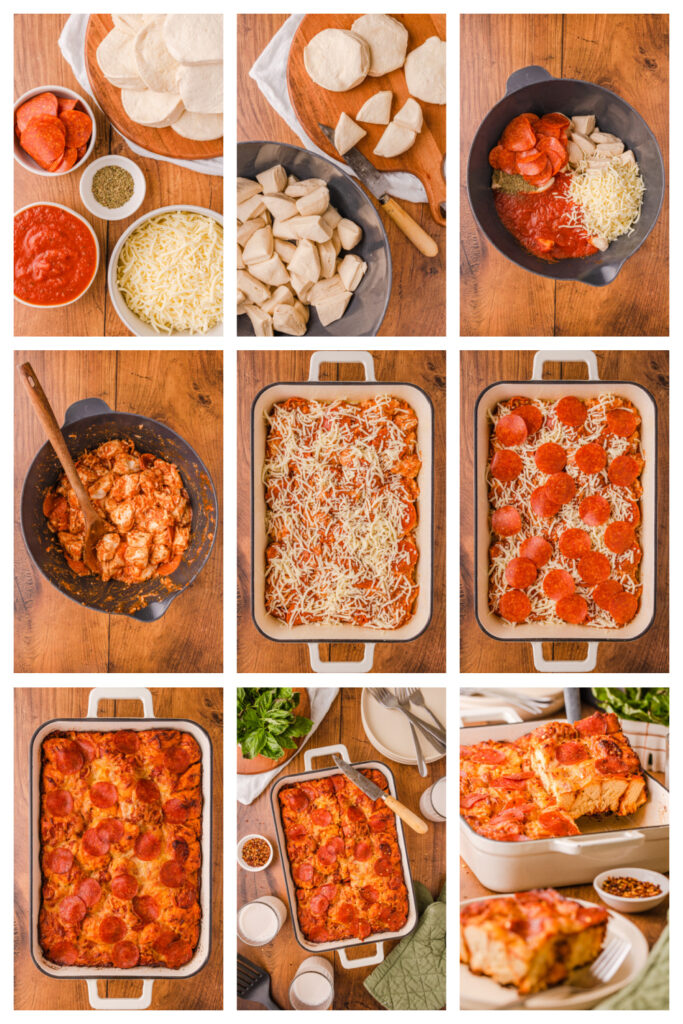 step by step on how to make bubble up pizza casserole