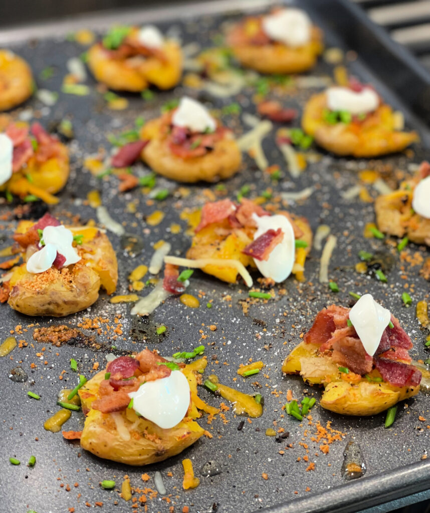 loaded smashed potatoes that are crisp on the outside and tender in the middle