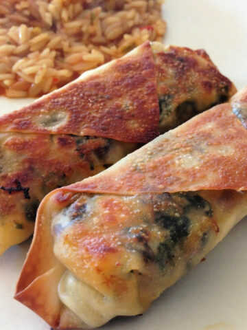 southwestern egg rolls baked, instead of fried, with a spinach and bean mixture inside