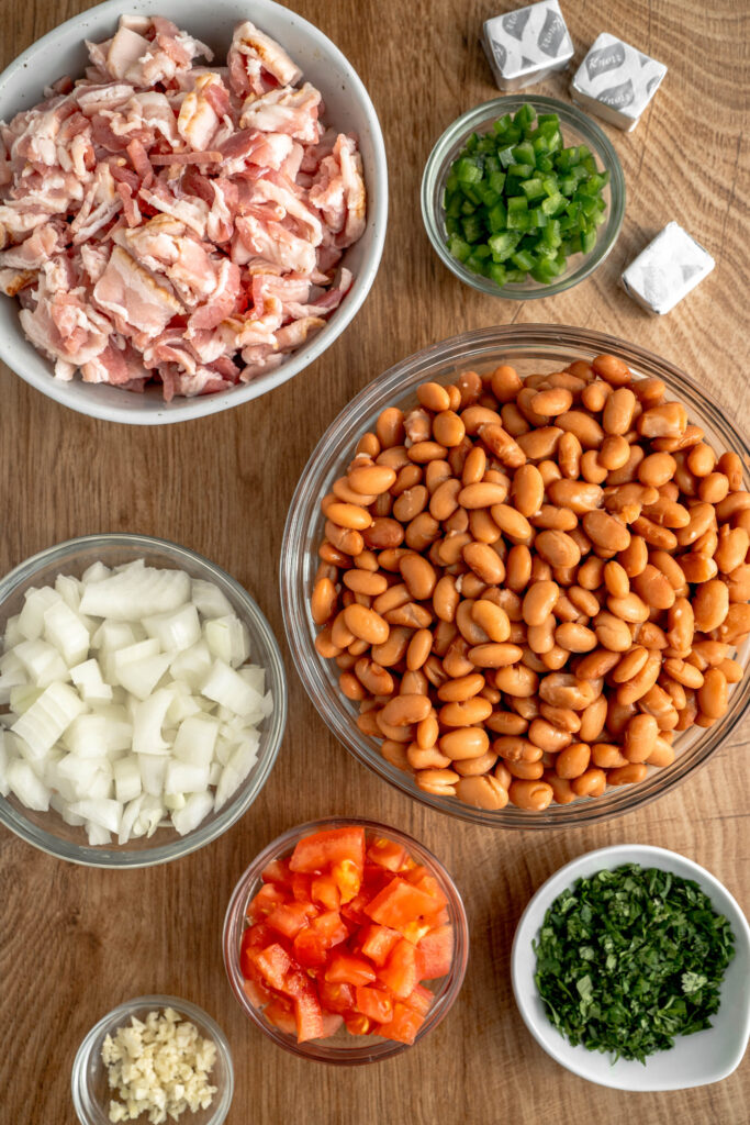 all the ingredients needed to make authentic mexican charro beans.