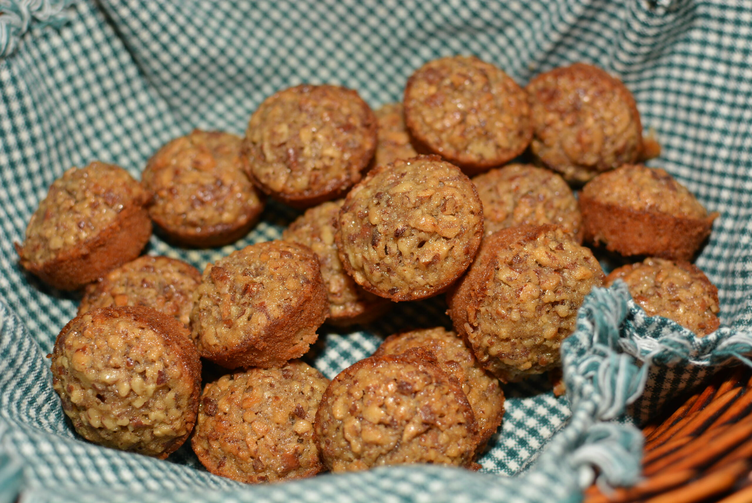 mini pecan pie muffins in a serving basket