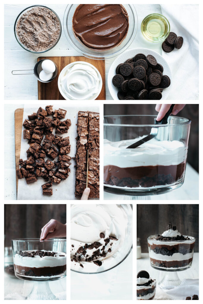 step by step on how to make an Oreo trifle.