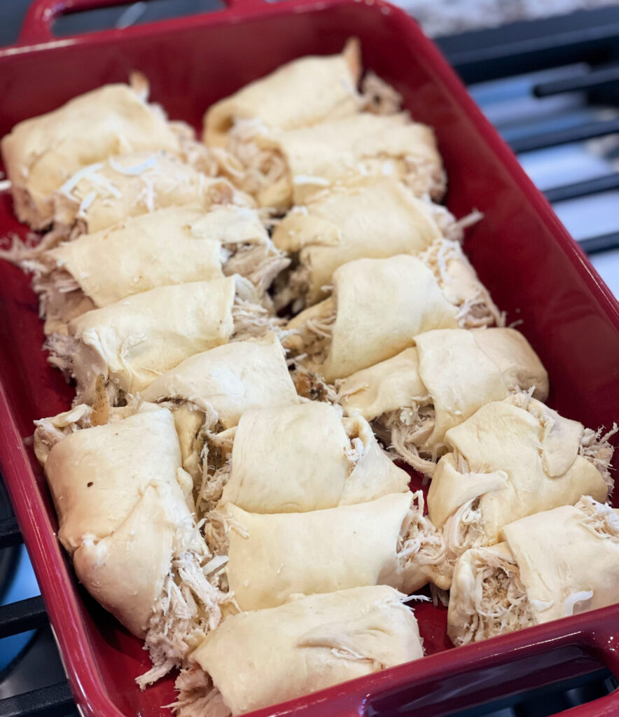 shredded chicken wrapped in crescent rolls
