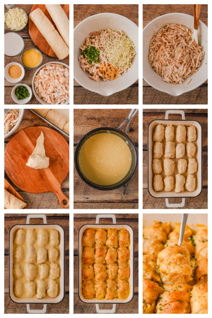 step by step how to make cheesy chicken crescent rolls.