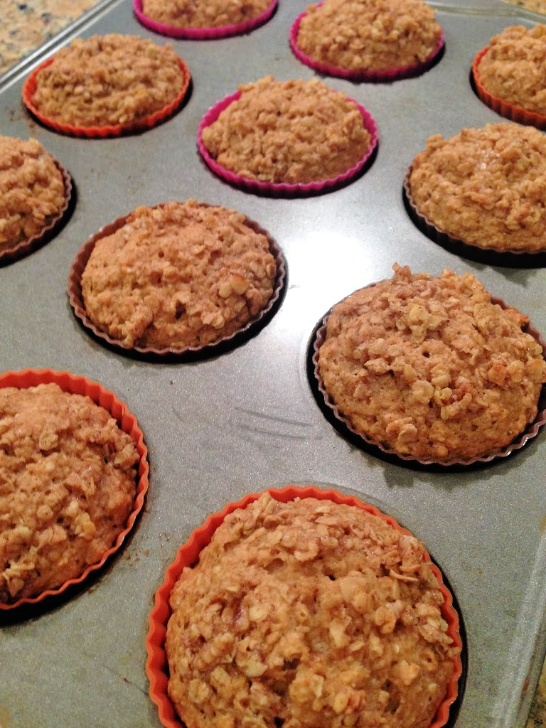 moist, fluffy muffins packed with applesauce, oats, and a crumble topping