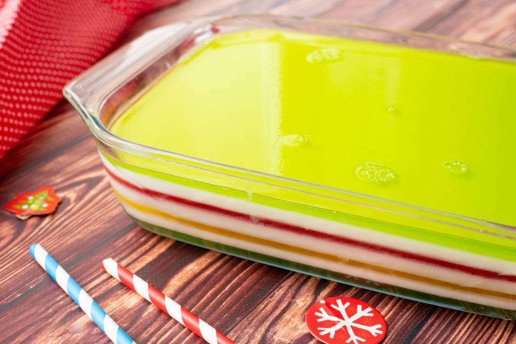 layers of jello in a baking pan