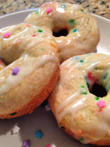 baked funfetti donuts with a vanilla glaze