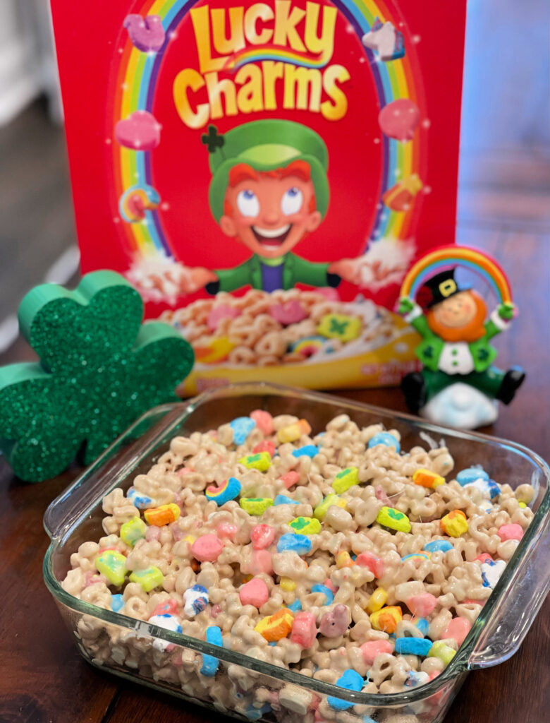 lucky charms combined with marshmallows and butter for cereal treat bars
