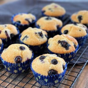 fluffy, moist muffins with juicy blueberries throughout