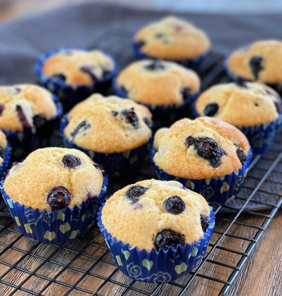 fluffy, moist muffins with juicy blueberries throughout