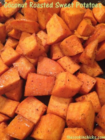 roasted sweet potatoes coated with coconut oil and seasonings