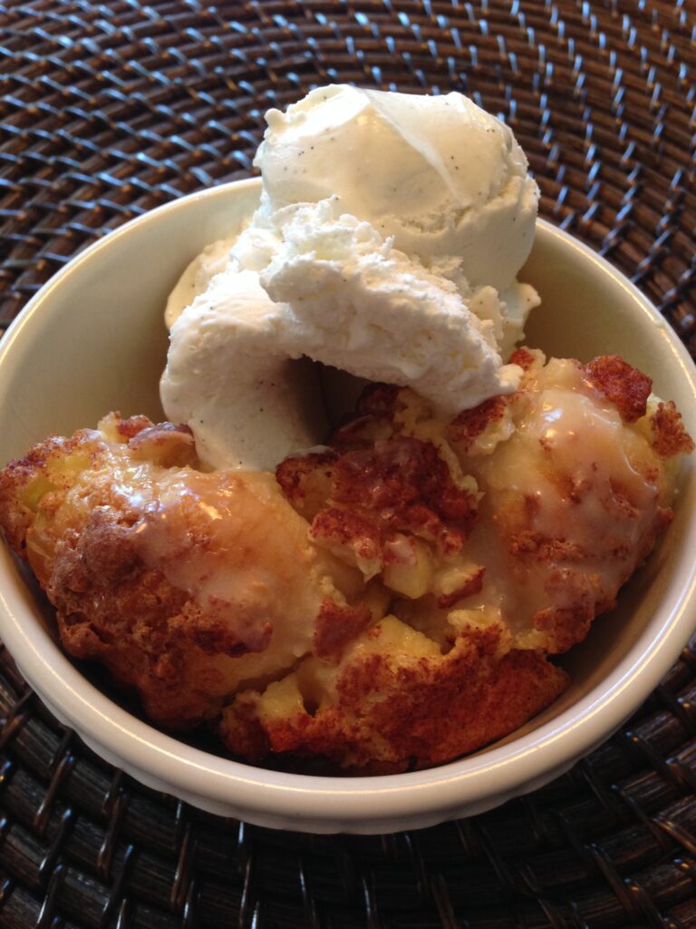 apple cinnamon bake served in a bowl with ice-cream