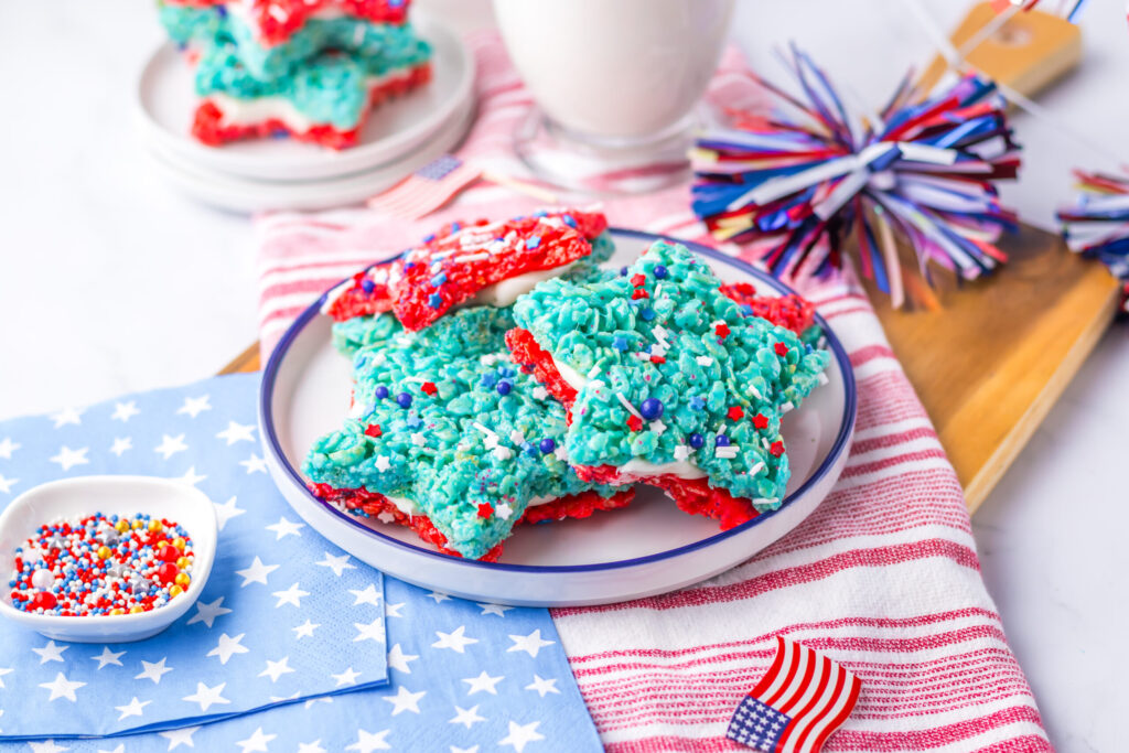 star shaped rice krispy treats served on a plate.