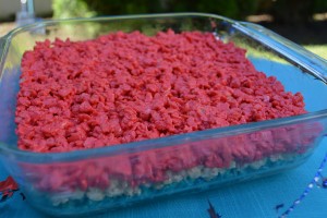Fourth of July Rice Krispies Treats ready to be cut
