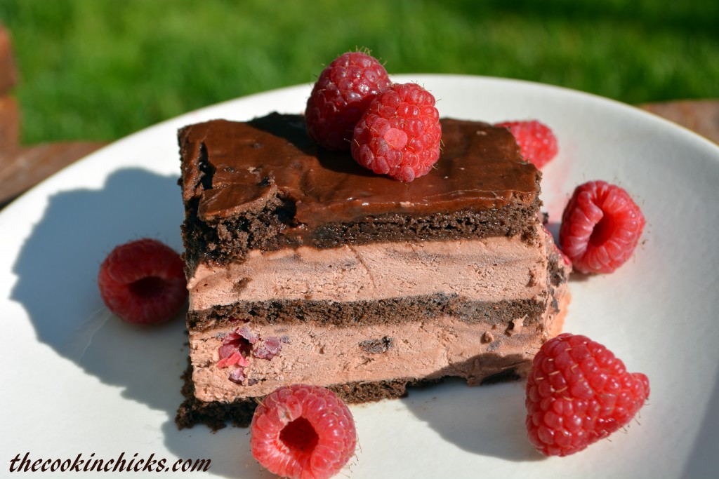 chocolate graham crackers, pudding, cool whip, and raspberries combine in this no bake chocolate raspberry eclair cake