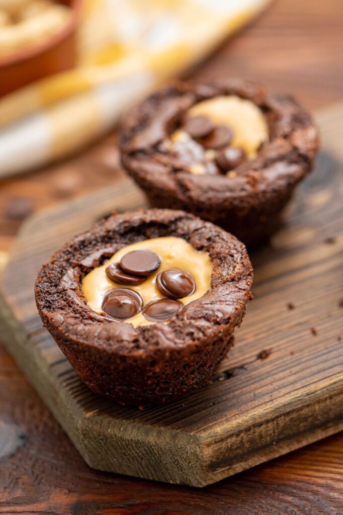 chocolate brownie bites with a peanut butter center