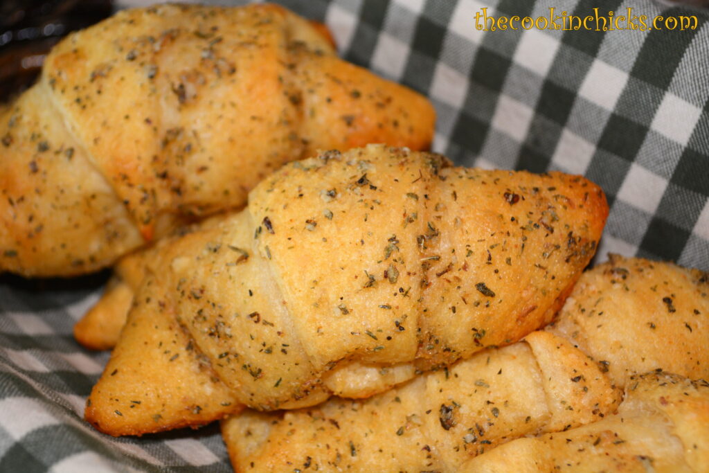 tender and fluffy crescents with a garlic cheese topping