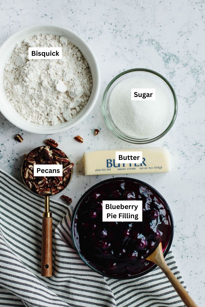 all the ingredients needed to make this Bisquick blueberry crisp.
