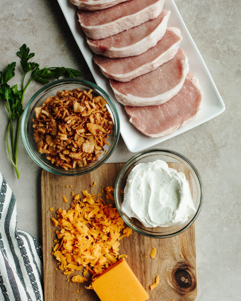 all the ingredients needed to make French Onion Pork Chops.