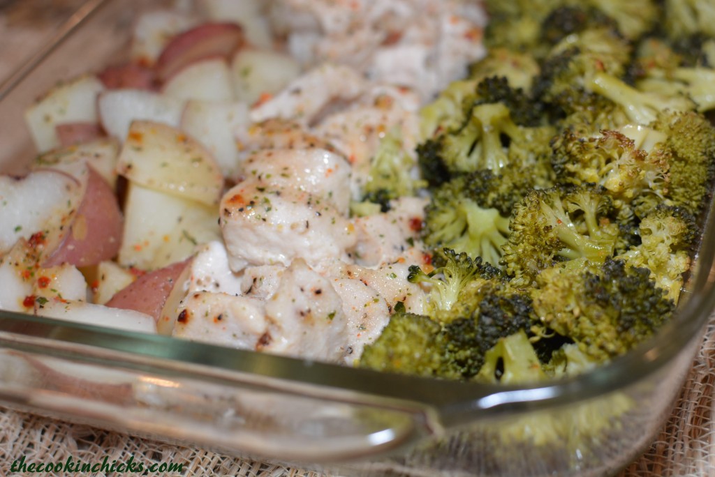tender chicken with potatoes and broccoli covered in italian seasoning for a one pan meal