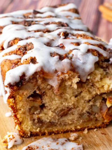 fluffy, flavorful apple bread with cinnamon swirls throughout