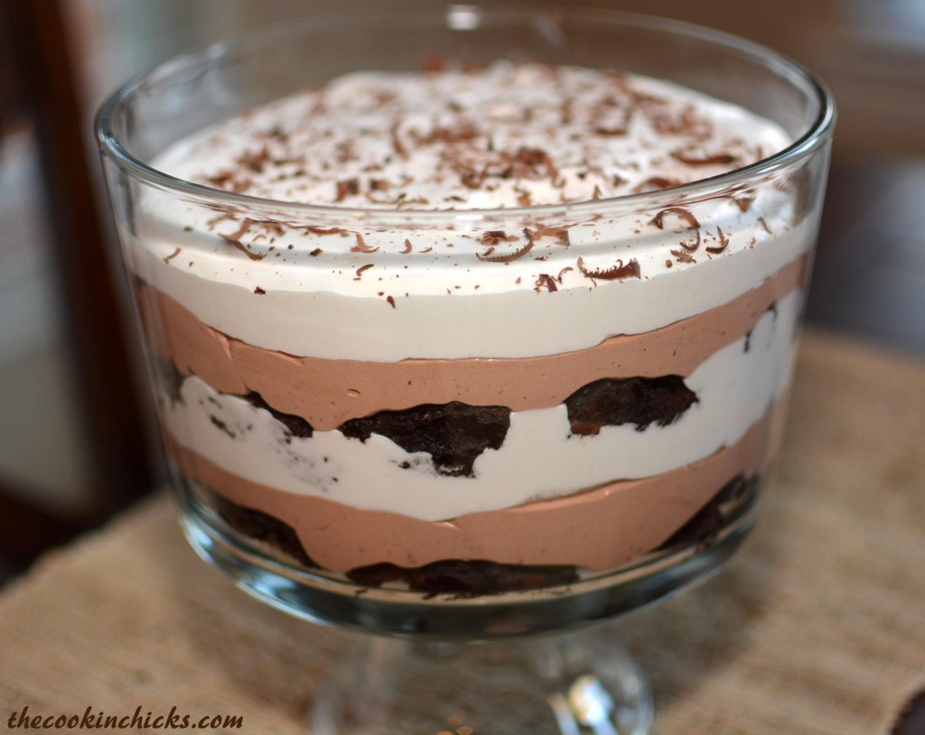 chocolate mousse and brownie layered trifle 