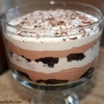 layered brownies, chocolate mousse, and whipped topping combined into a trifle