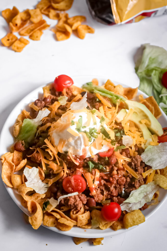 a white plate with California taco served on top.