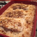 tender rice and pork chops combined with onion soup in a one pan casserole