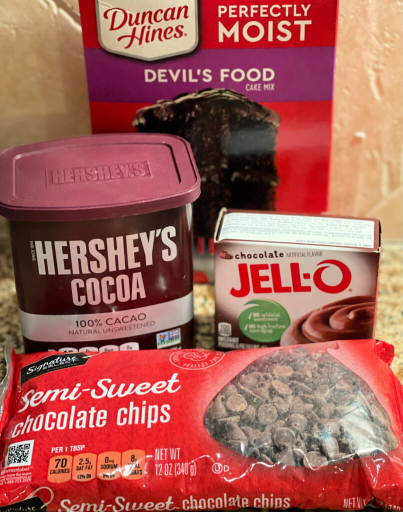 all the ingredients needed for death by chocolate dump cake
