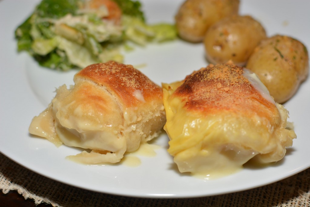 cheesy chicken stuffed into crescent rolls and baked into a flavorful casserole
