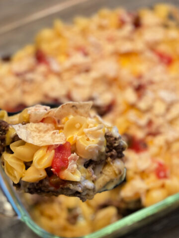 macaroni nacho bake with cheesy velveeta macaroni