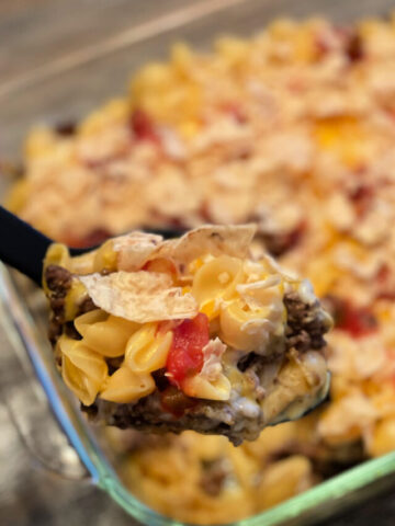 macaroni nacho bake with cheesy velveeta macaroni