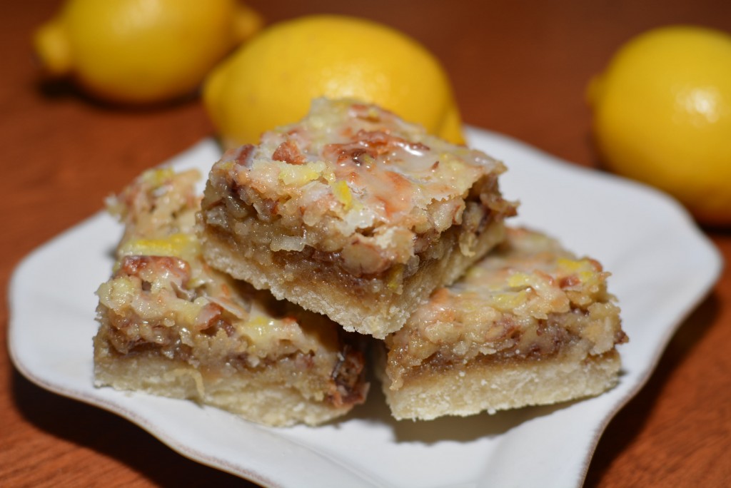 shortbread crust, refreshing lemon filling, and crisp nut topping combine into these lemon dream bars