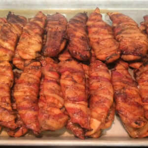 smoked chicken tenders with bacon wrapping