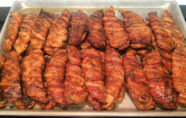 smoked chicken tenders with bacon wrapping
