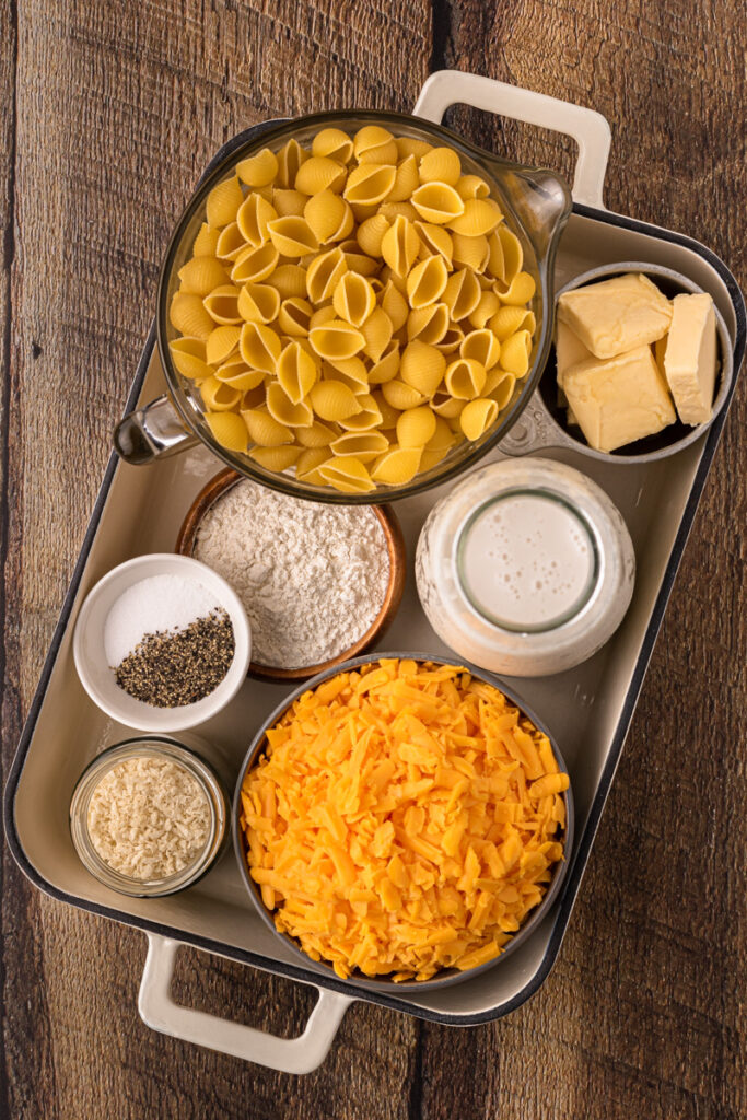 all the ingredients needed to make the best mac and cheese
