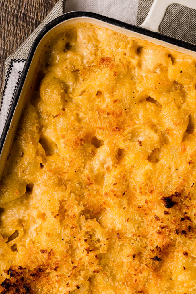 baked macaroni and cheese with a creamy sauce
