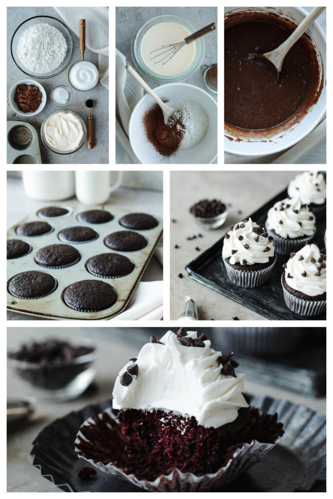step by step on how to make chocolate mayonnaise cupcakes.