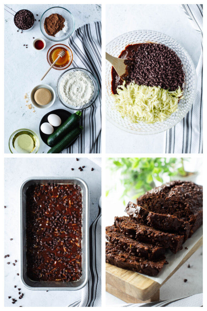step by step on how to make a quick bread with chocolate. 